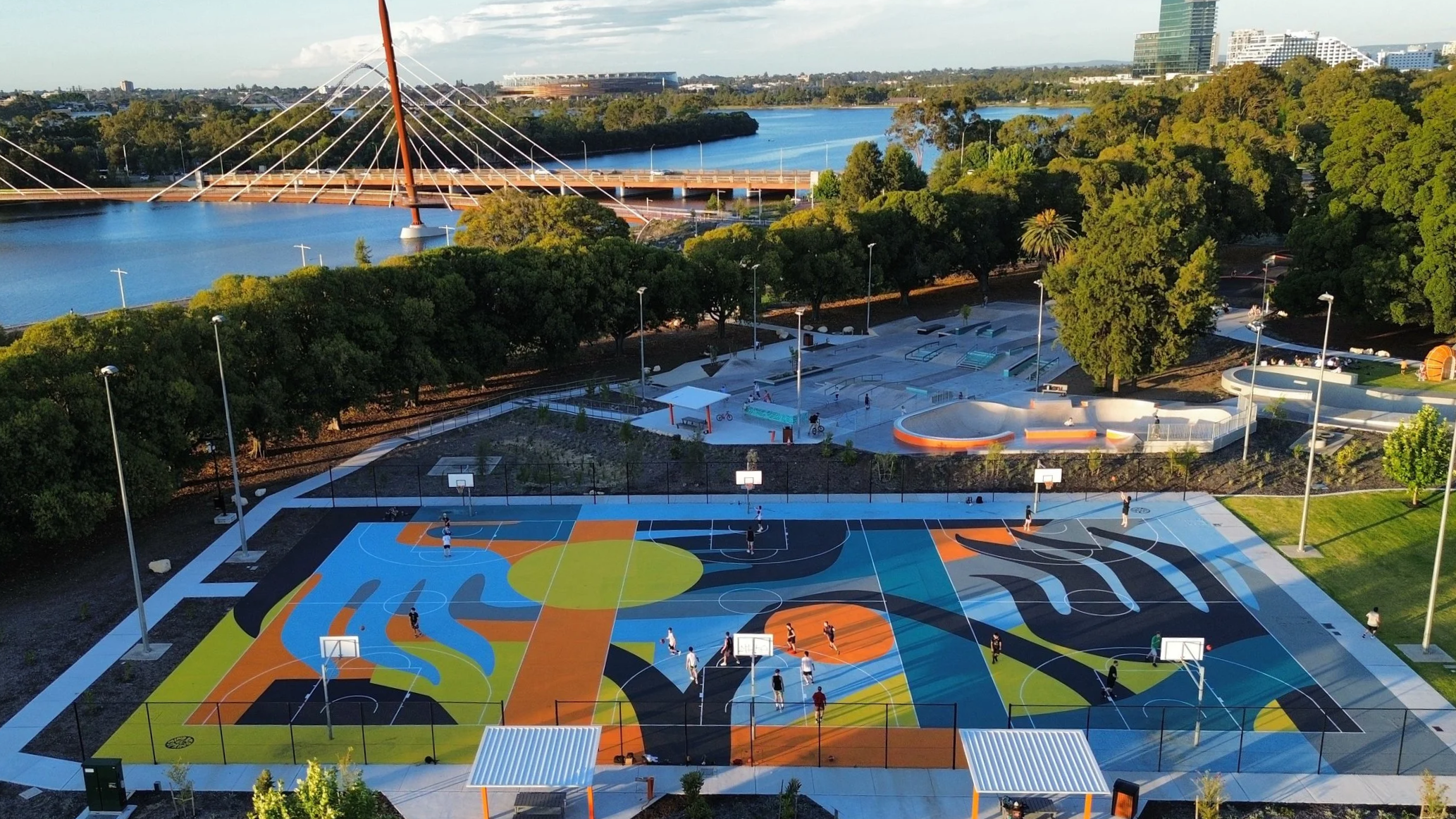 Basketball courts and skate plaza