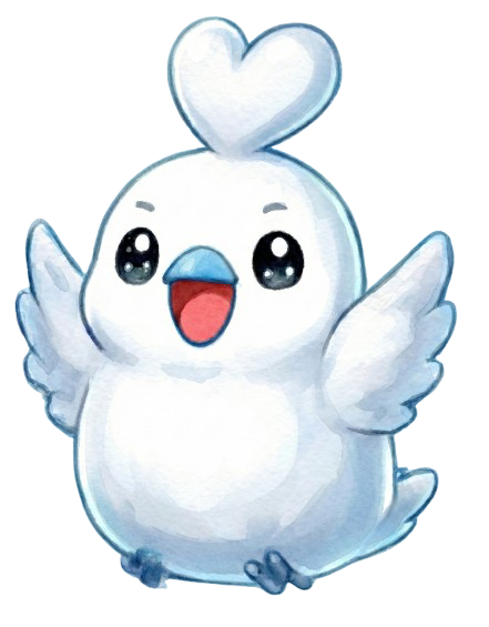 ハート型の頭を持つかわいい白い鳥のイラスト