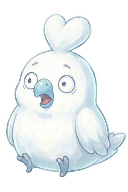 驚いている白いフクロウのキャラクター