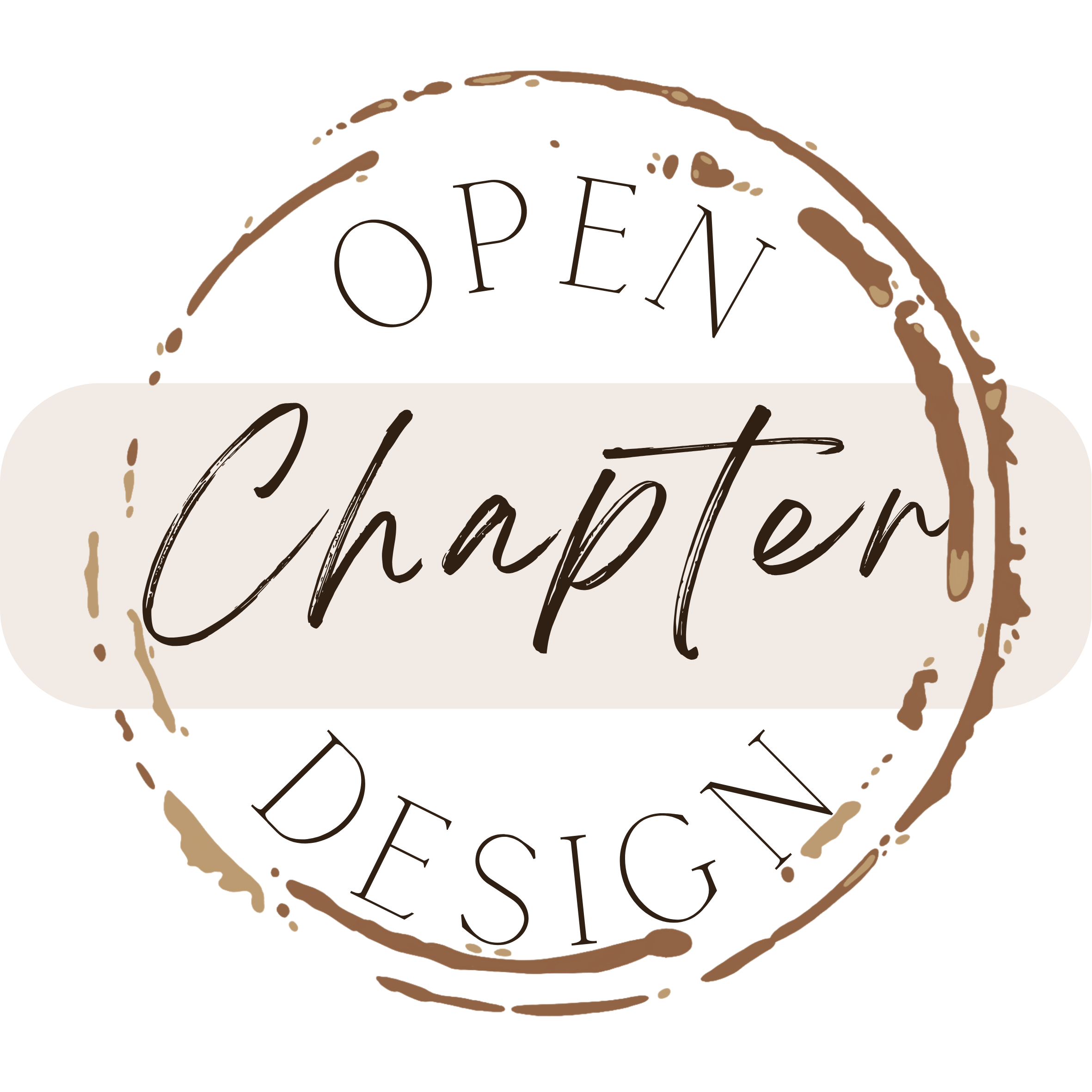 Grafik mit der Aufschrift 'Chapter' in großen, handgeschriebenen Buchstaben, hinterlegt mit einem Braun-weißen Kaffee- oder Tee-Logo auf beigem Hintergrund.