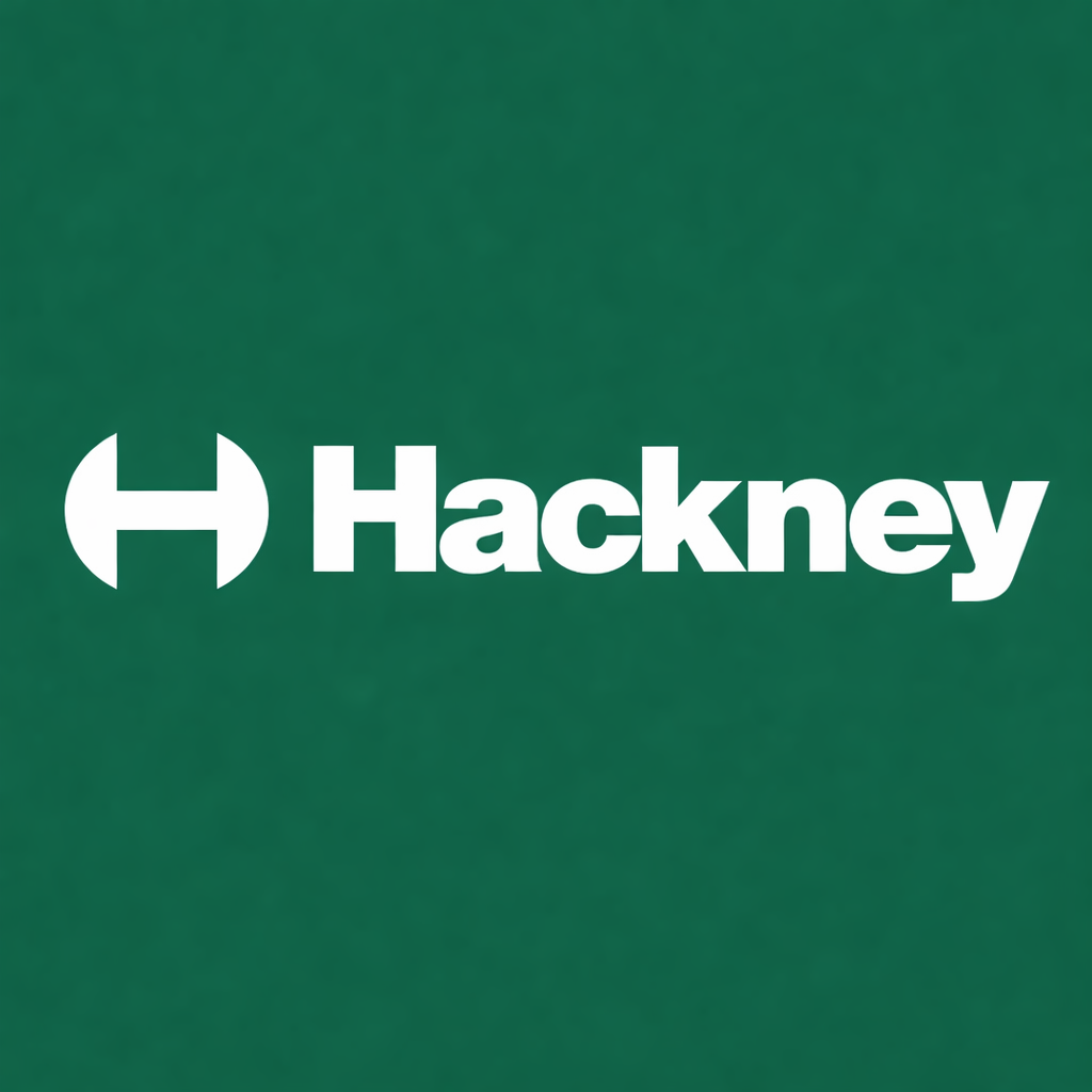 The Hackney logo with a stylized H symbol next to the word "Hackney" on a green gradient background.