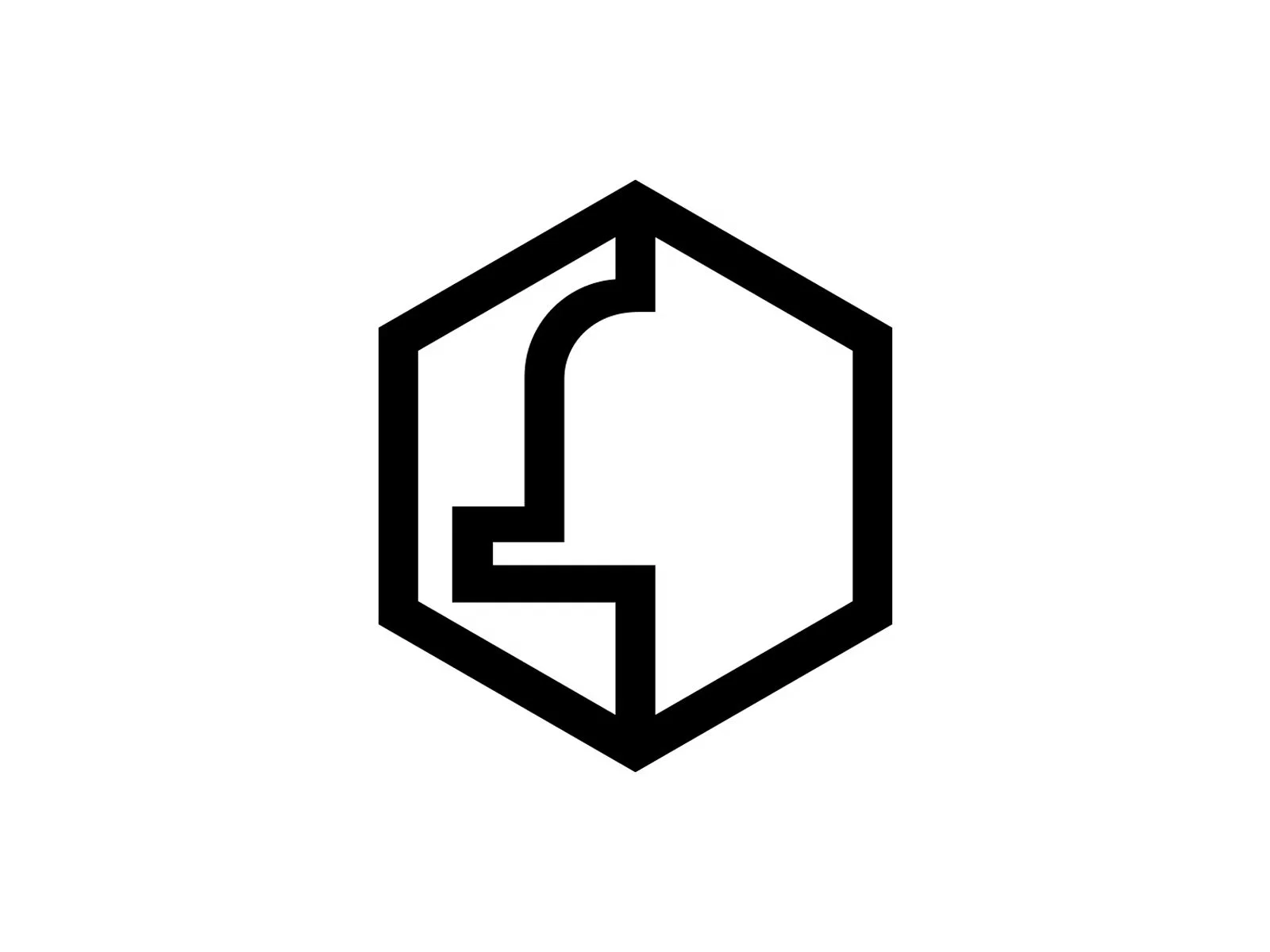 A black and white stylized hexagon logo with an internal design. Logo from de Bijenkorf
