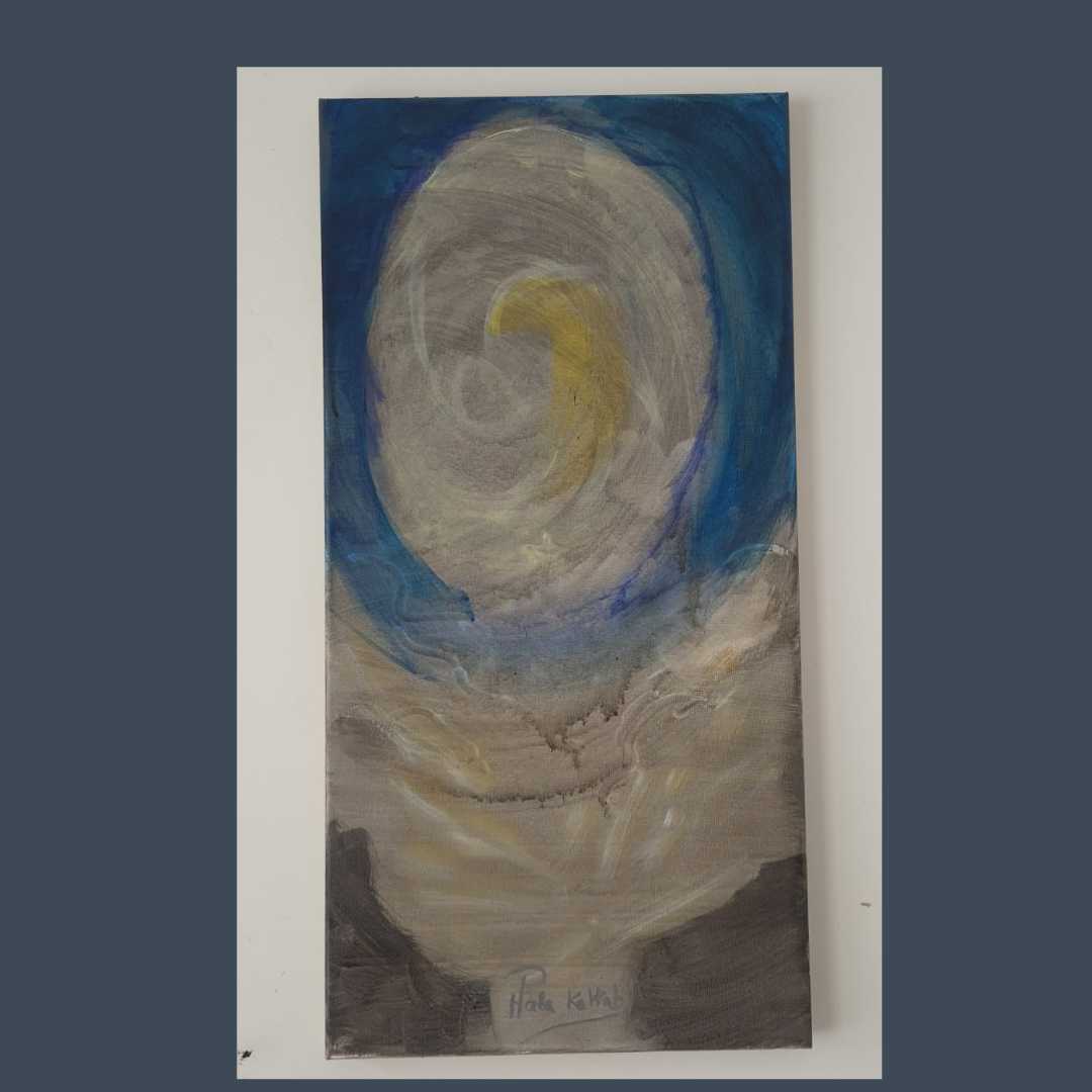 Eye of the Storm captures the suspended moment within chaos — the quiet centre where movement slows and awareness sharpens, Original Acrylic Painting by Hala Kattab