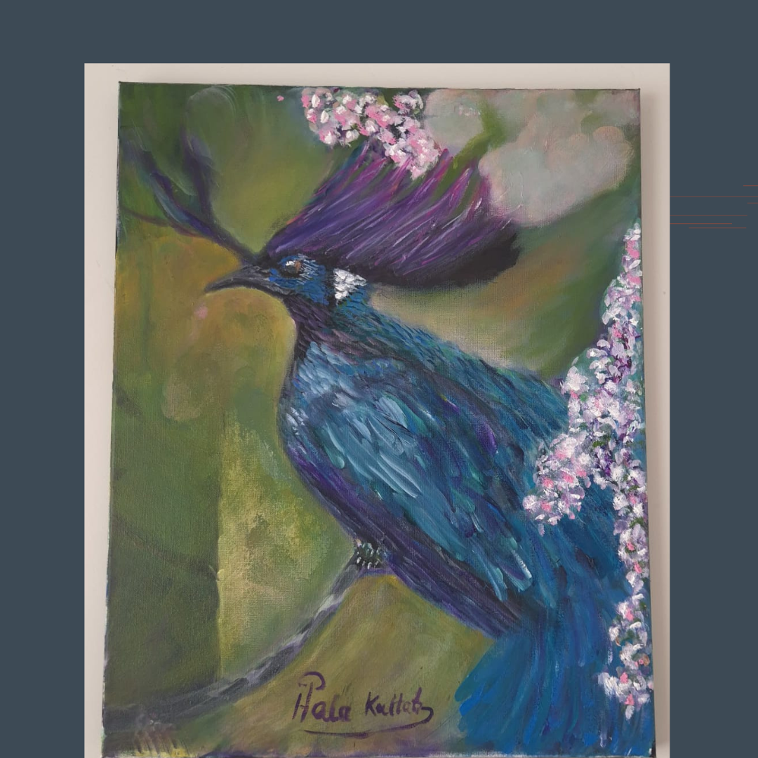 Purple-Crested Bird  Original Acrylic & Oil Painting -SOLD