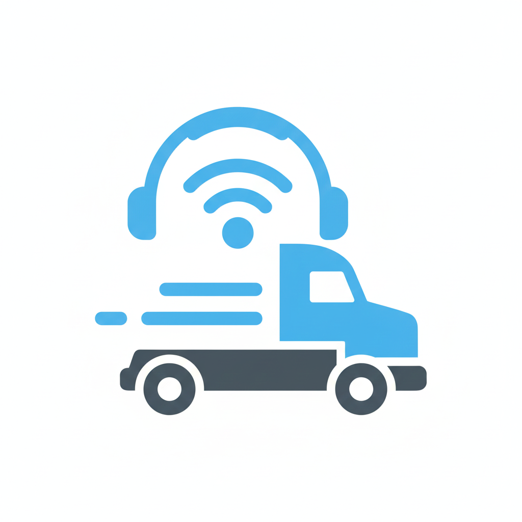 Icon of a delivery truck with a Wi-Fi signal and headphones, representing wireless or connected delivery service.