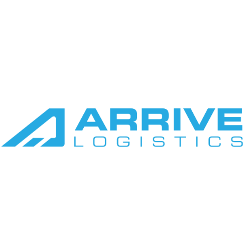Logo of Arrive Logistics with stylized 'A' and company name in blue on a black background.