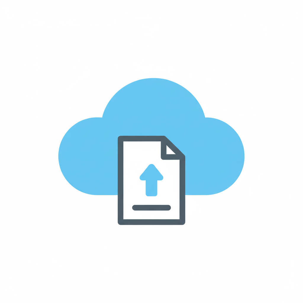 Cloud icon behind a mobile device with an upload arrow on screen.
