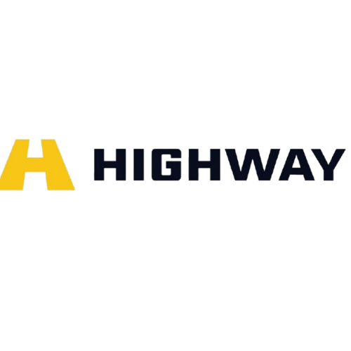 A yellow highway sign with black text and a road graphic, partially obscured by a yellow overlay.