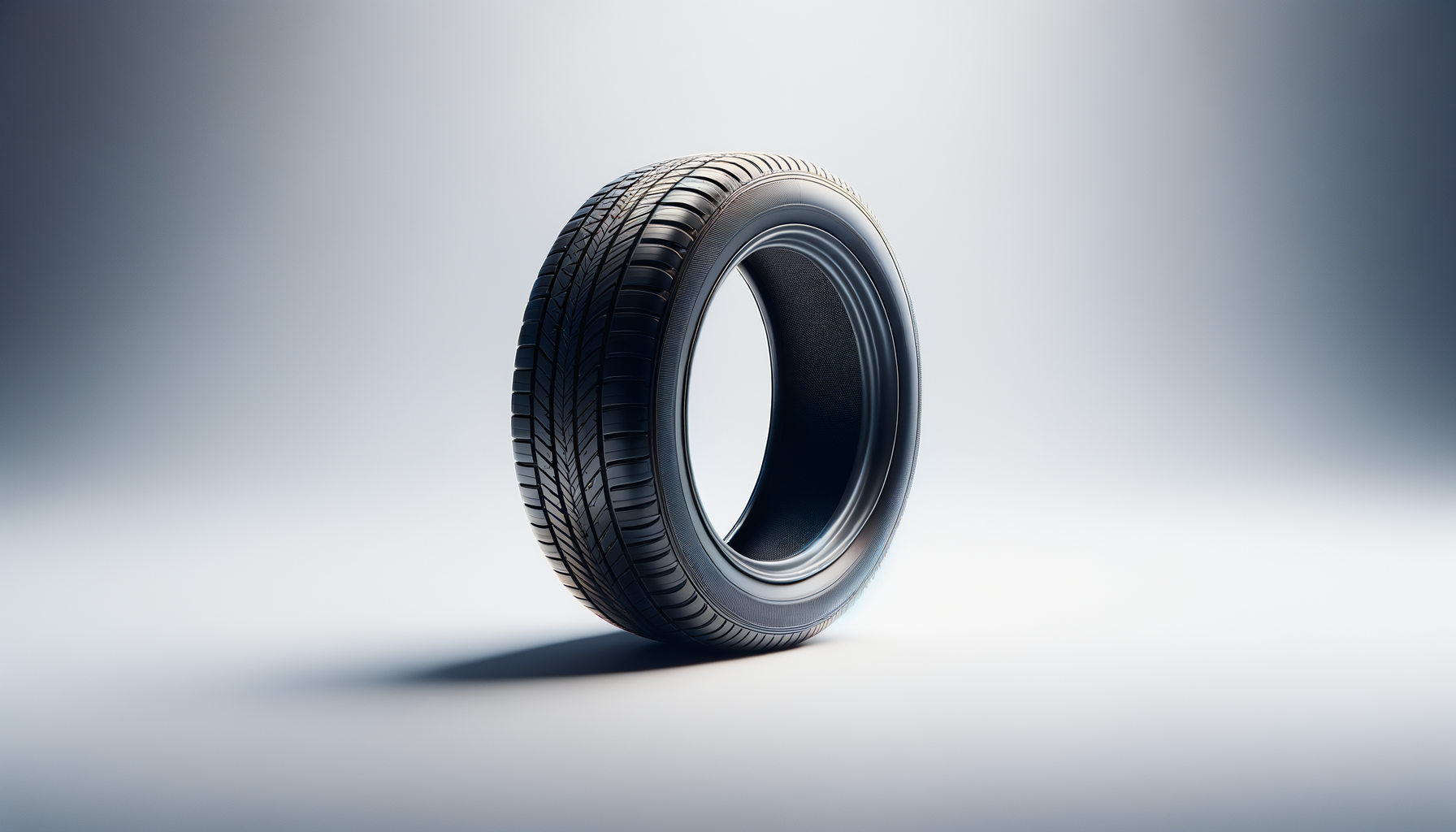 A single black car tire on a plain light background, showing the tread pattern.