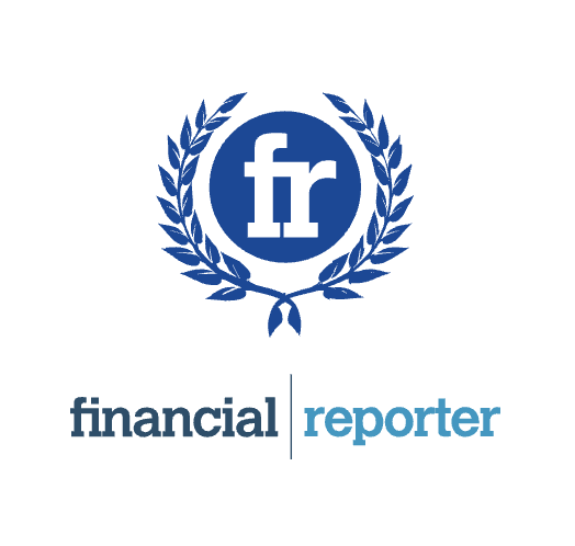 Logo with stylized letters 'fr' inside a blue laurel wreath, with the words 'financial reporter' below, separated by a vertical line.