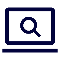 Computer screen displaying a magnifying glass icon