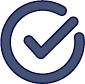 A checkmark inside a circle on a blue background.
