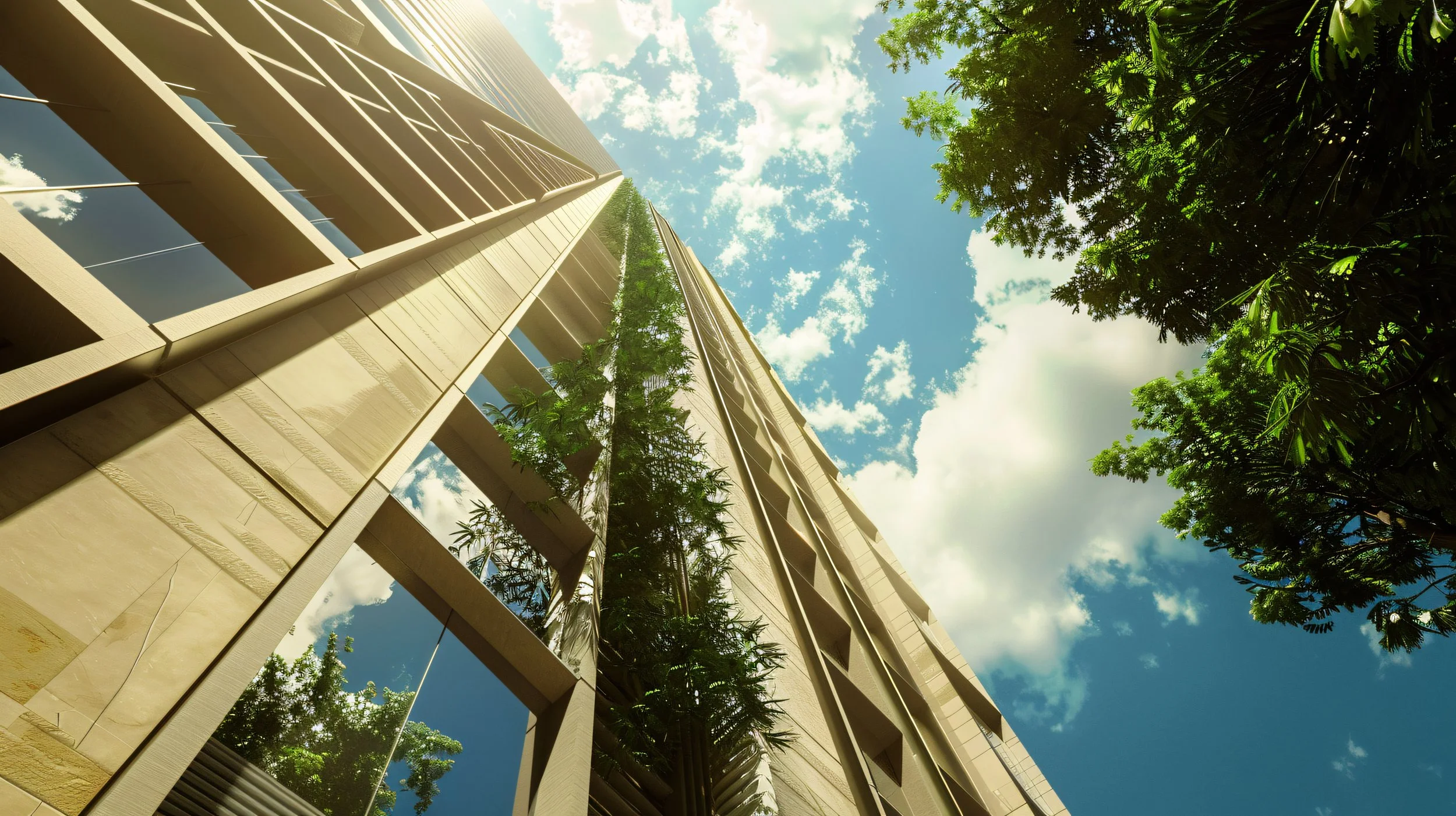 contemporary architecture of overlooking the greenery with sky.