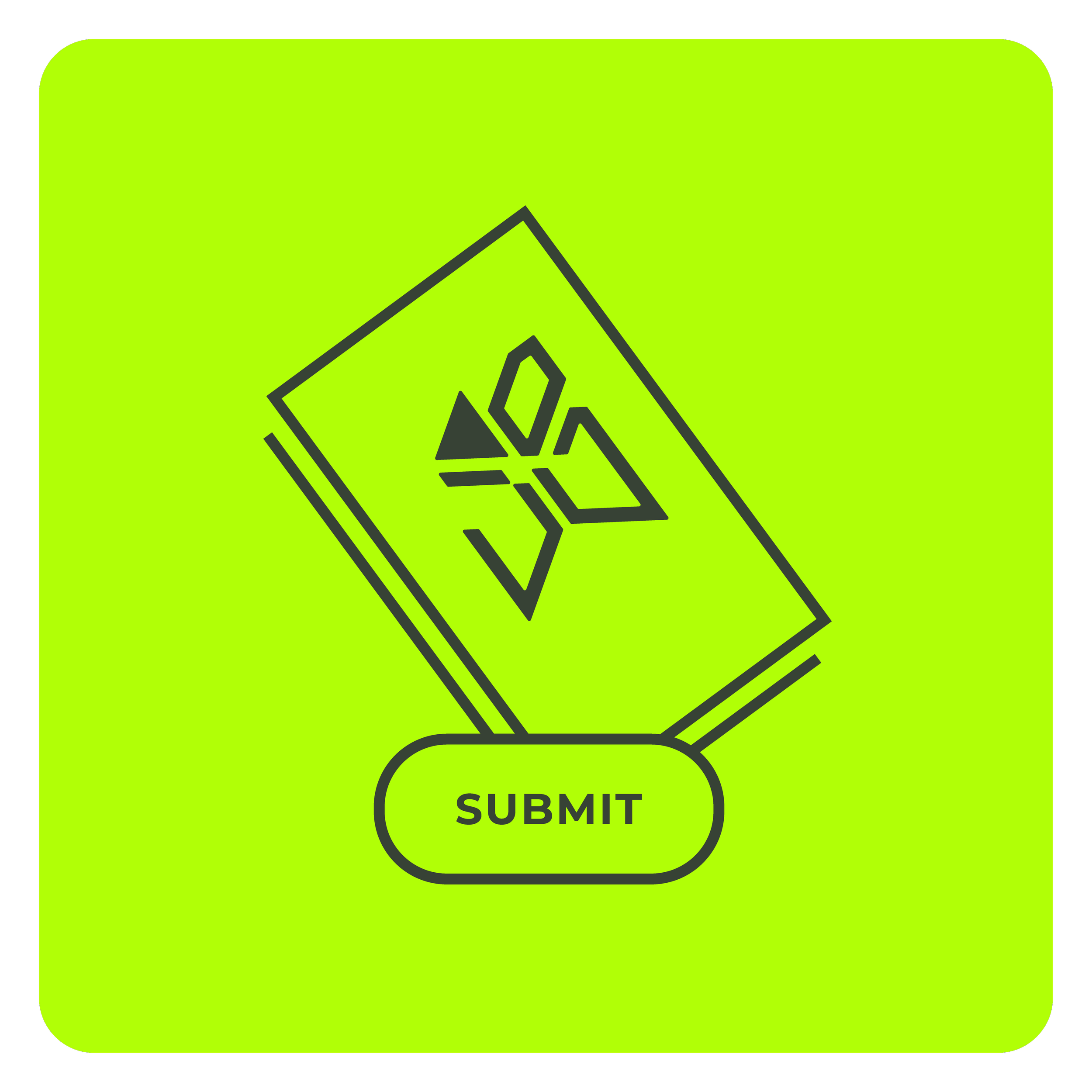 Green background with a black outline of a paper with a triangular design and a submission button below that says 'SUBMIT'.