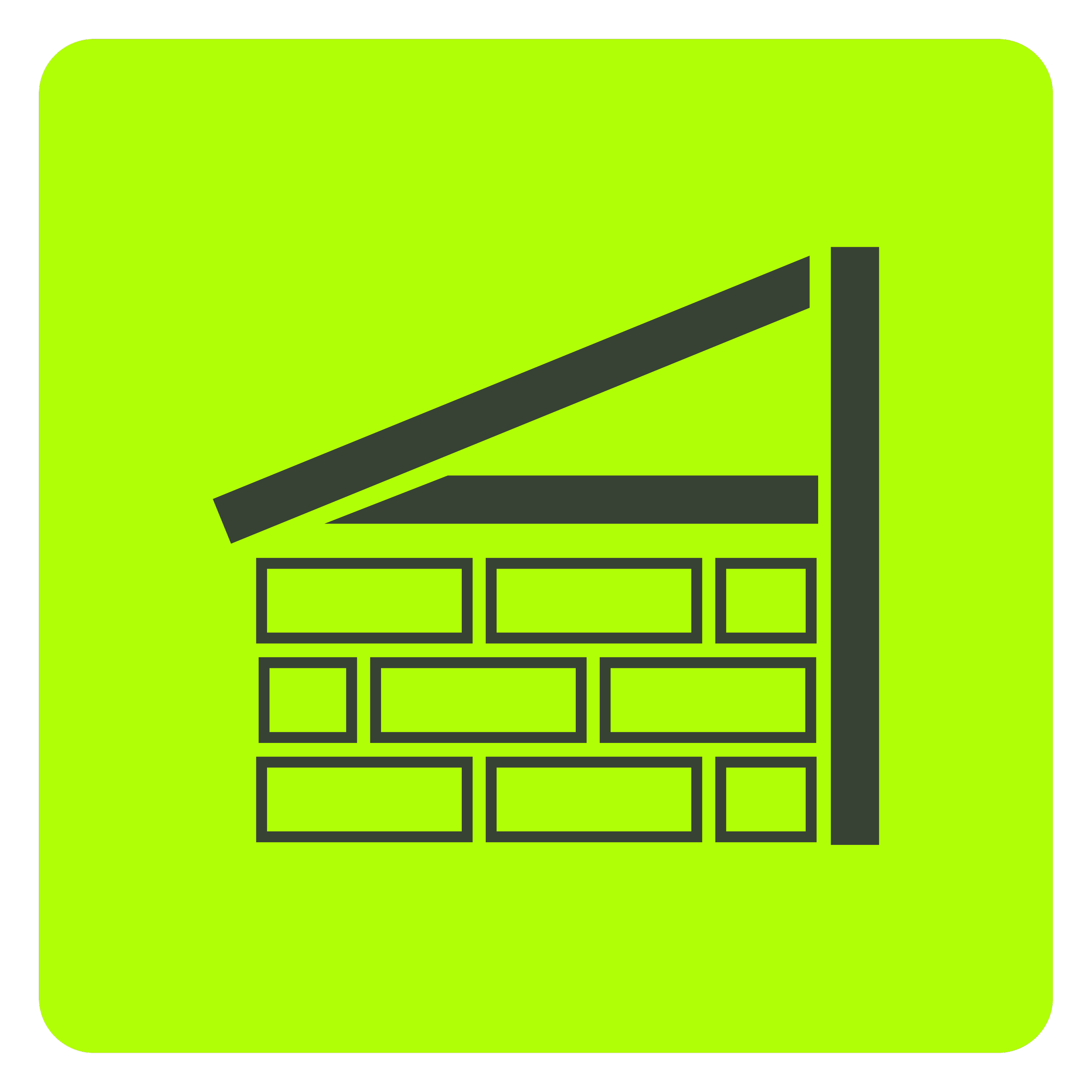 A digital icon representing a brick wall with a sloped roof, often indicating construction or building.