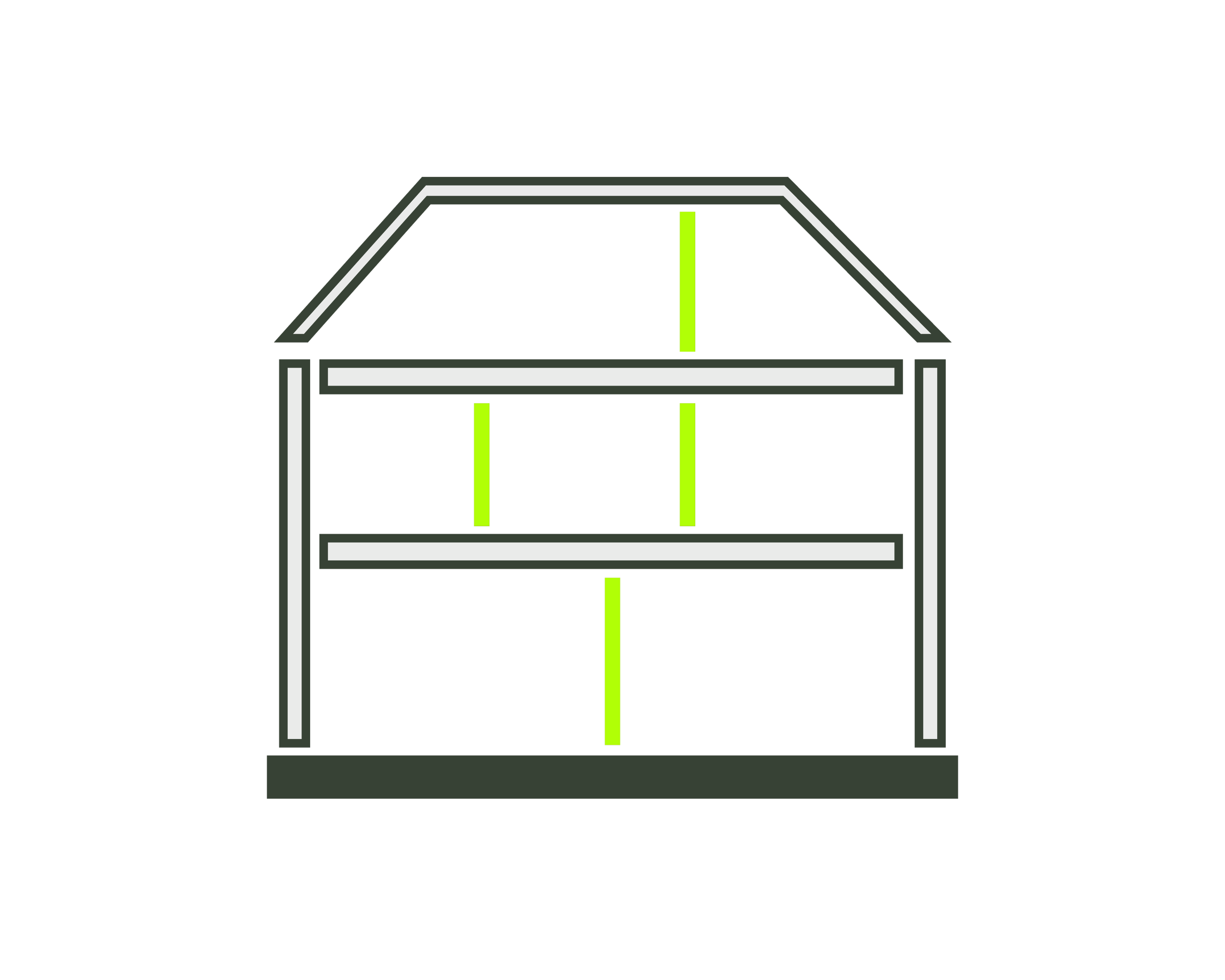 Diagram of a ladder with dark green lines and neon green lines representing steps and side rails.
