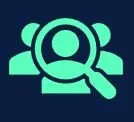 Magnifying glass over a group of people, representing search or investigation of individuals.
