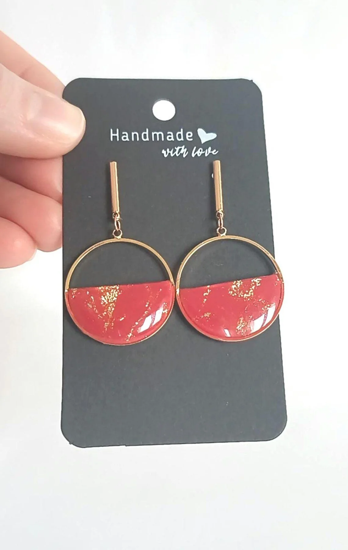 Handmade Red Gold Filled Circle Earrings