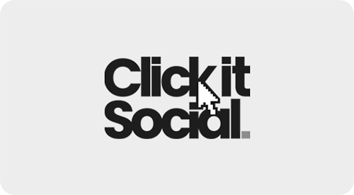 Text that says 'Click it Social' with a computer cursor pointing at the word 'it'.