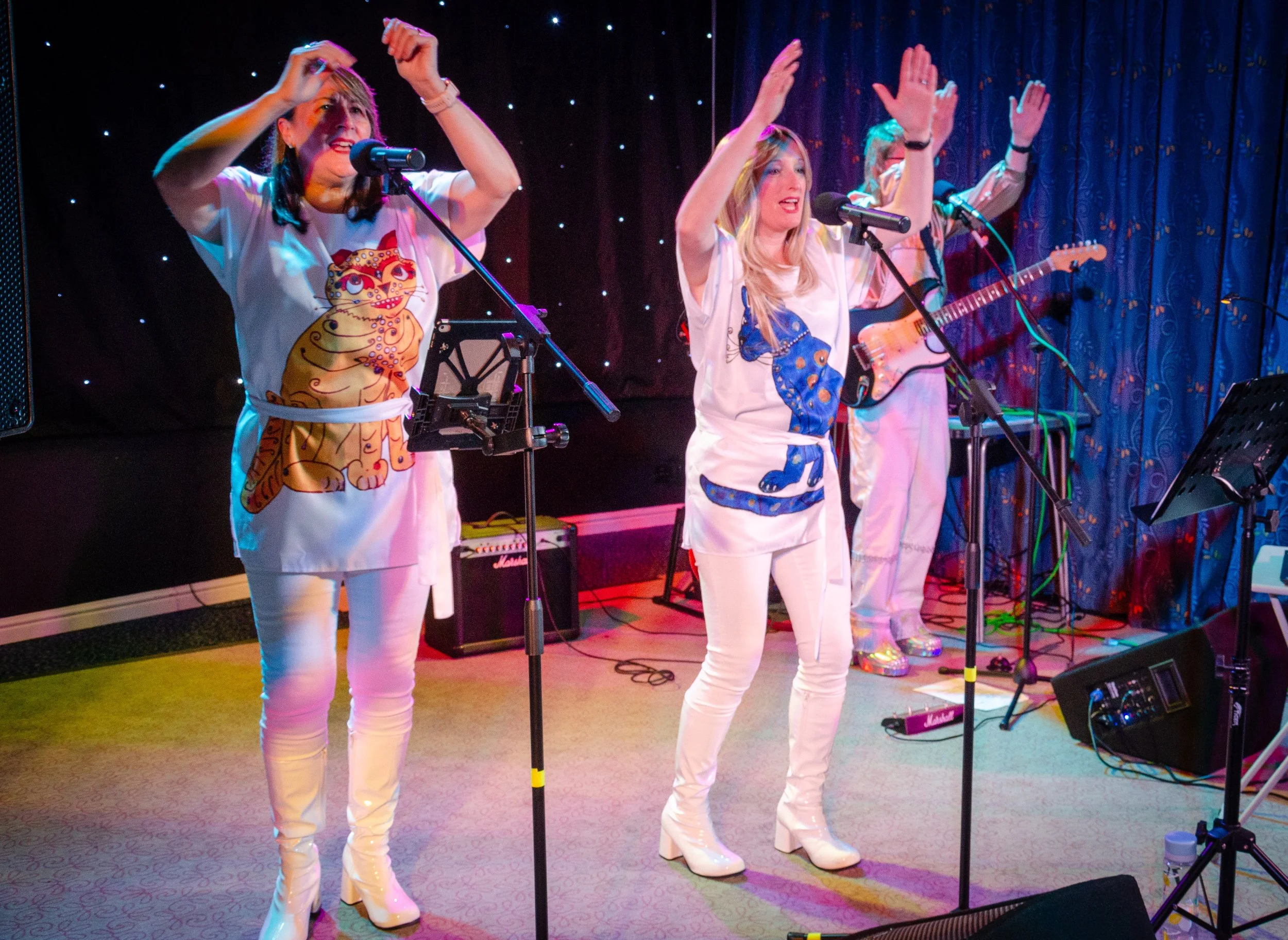 Take A Chance On three performing ABBA song S.O.S. live in Milton Keynes in November 2025, as part of their ABBA tribute act.