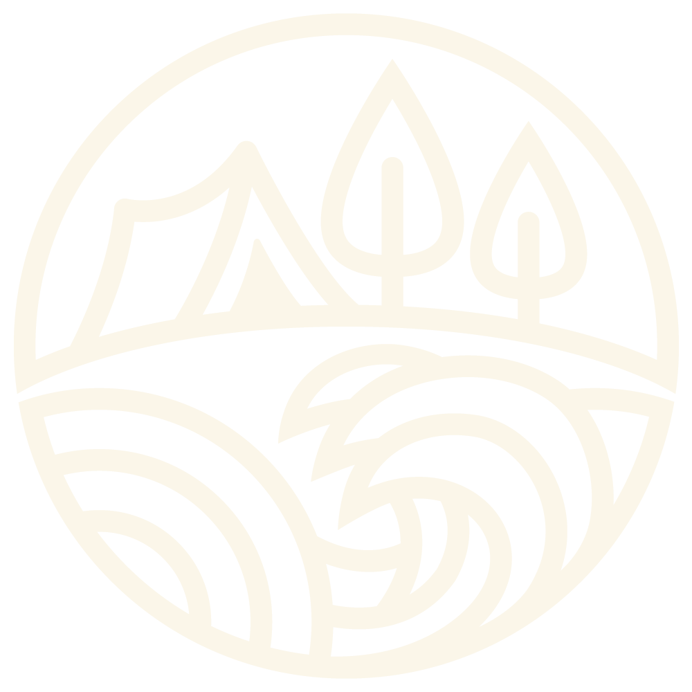 Coast & Country Camping Club logo symbol circular design featuring a tent and three trees above flowing waves.