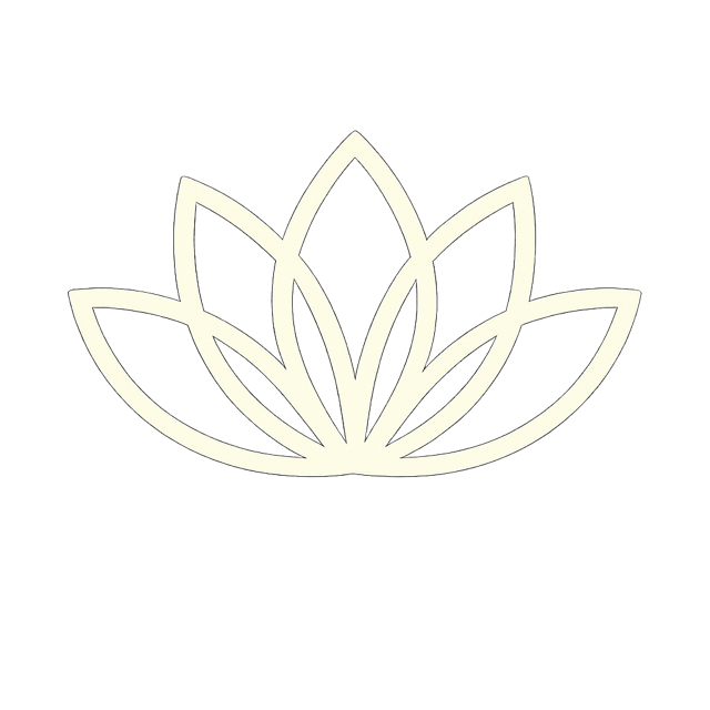 Stylized white lotus flower outline on black background.