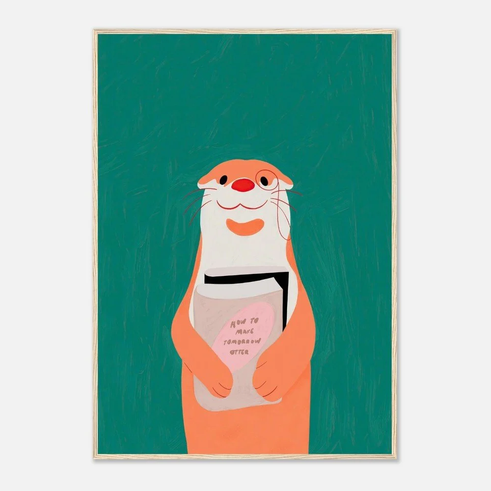 A cartoon otter holding a book titled 'How to Make Tomorrow Otter' with a smiling face, against a teal background.