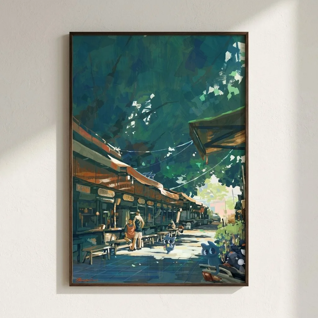 Food Stall Under the Tree - Taiwan Streetscape Illustration | Nuomi