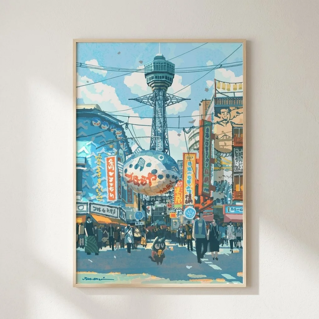 Boss Cat Goes to Osaka - Japan Streetscape Illustration | Nuomi