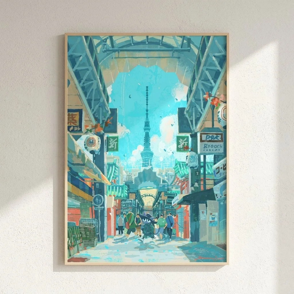 Boss Cat's Tokyo Walk | Tokyo Skytree 2Japan Street Scene Illustration | Nuomi