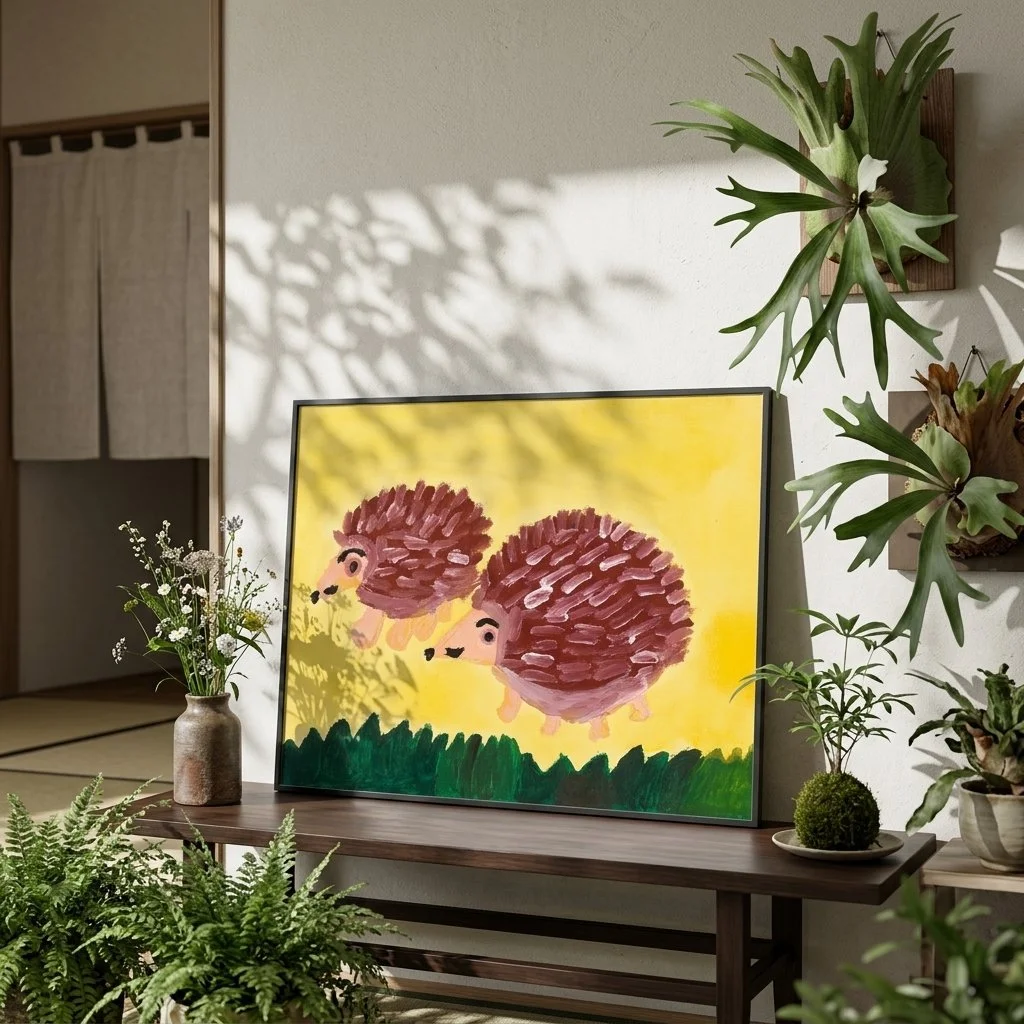 Cute hedgehog illustration featuring two hedgehogs walking together on a warm yellow background. This cozy and heartwarming animal artwork symbolizes companionship and connection, perfect for home decor, nursery wall art, or meaningful gifts.

Little