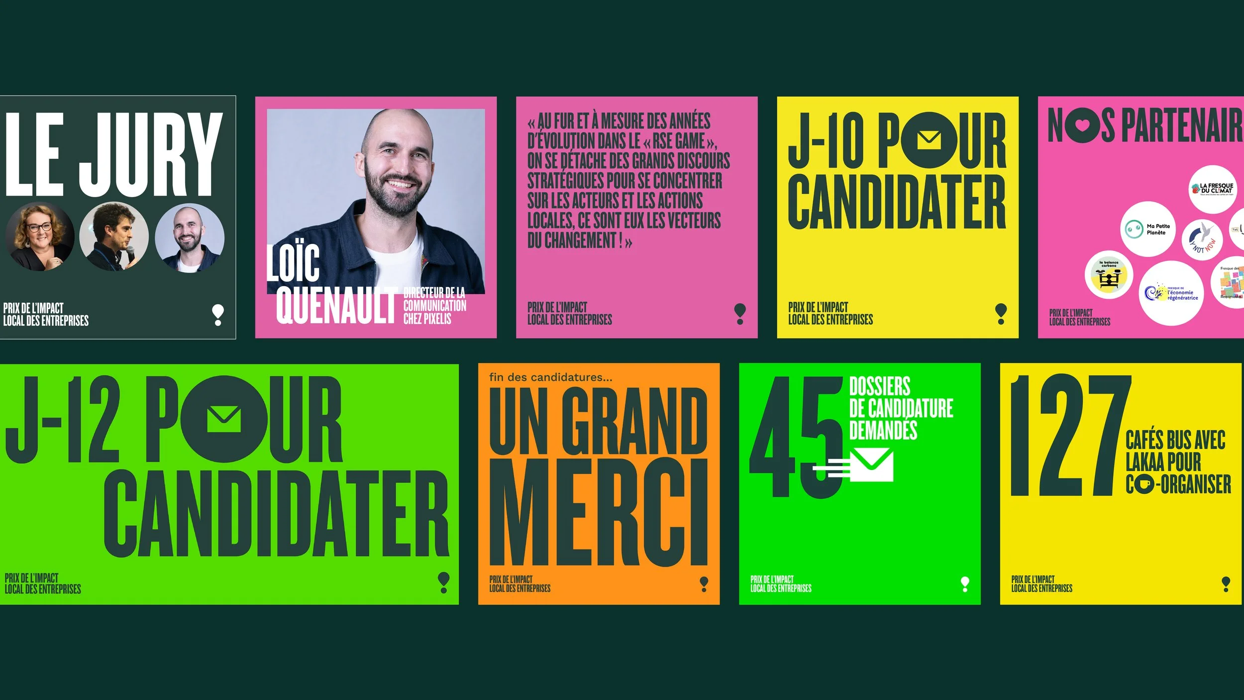 Visuels communication réseaux sociaux Prix de l'Impact Local des Entreprises Émilie Broquet