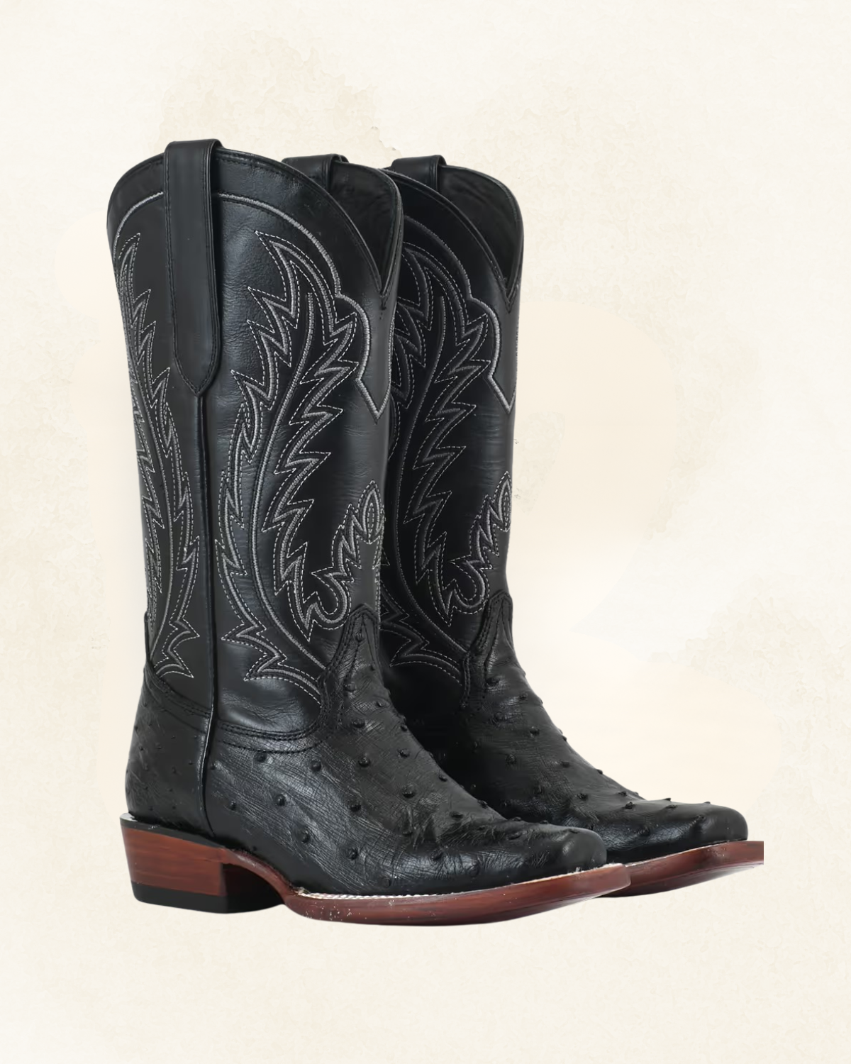 Women's | Ostrich Full Quill | Square Toe | Black