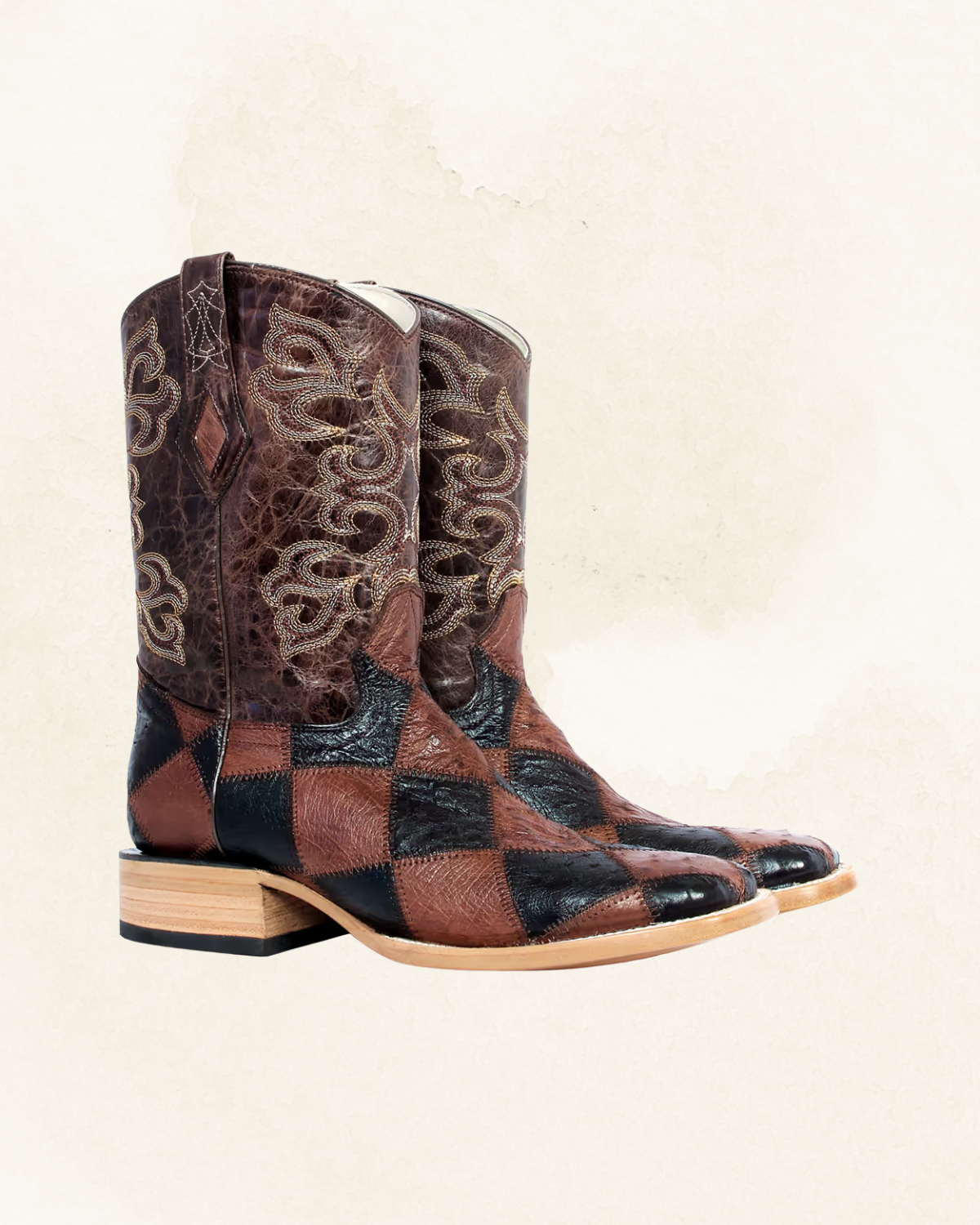 Men's | Ostrich Smooth | Square Toe | Brown & Black Checkered