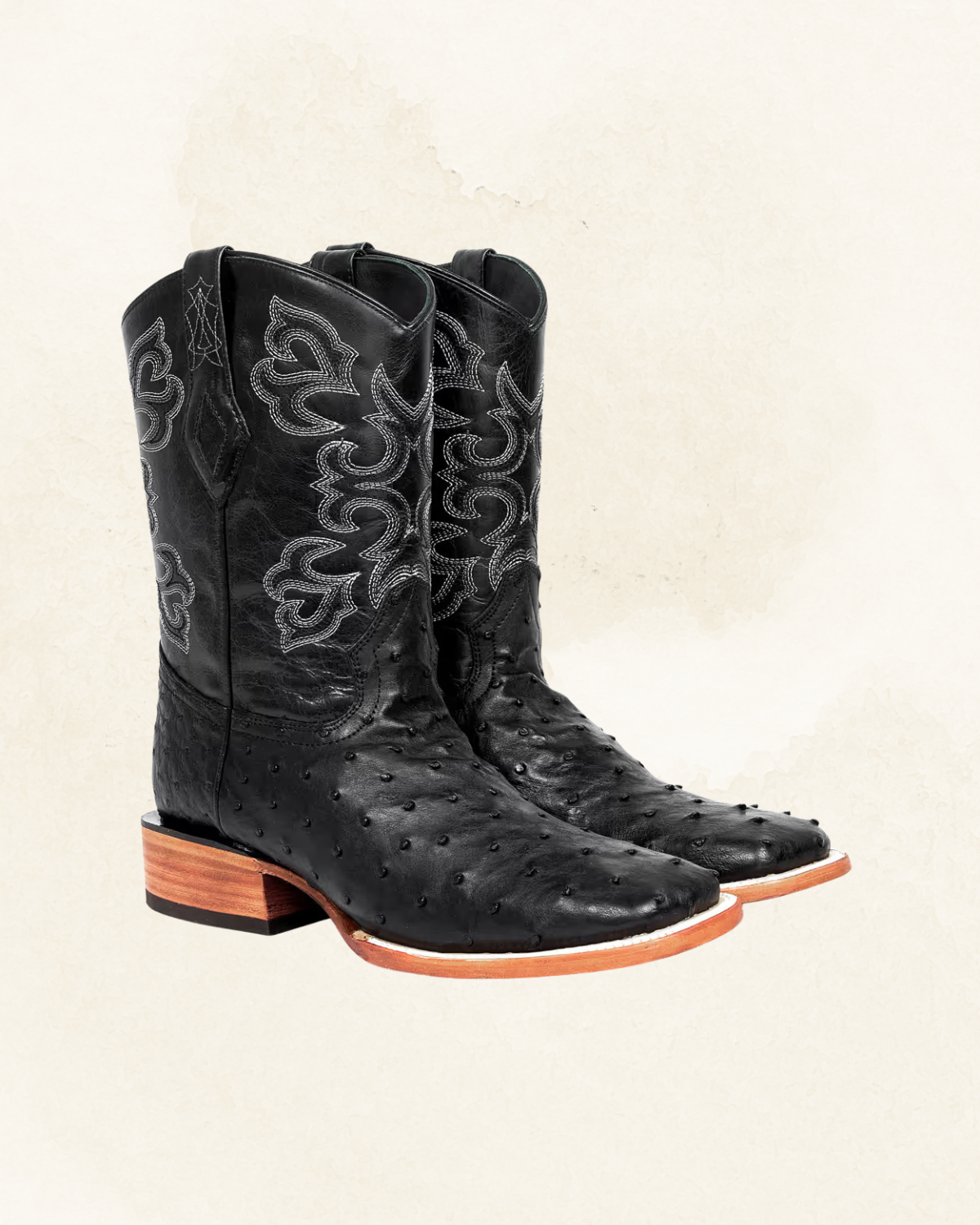 Men's | Ostrich Full Quill | Square Toe | Black