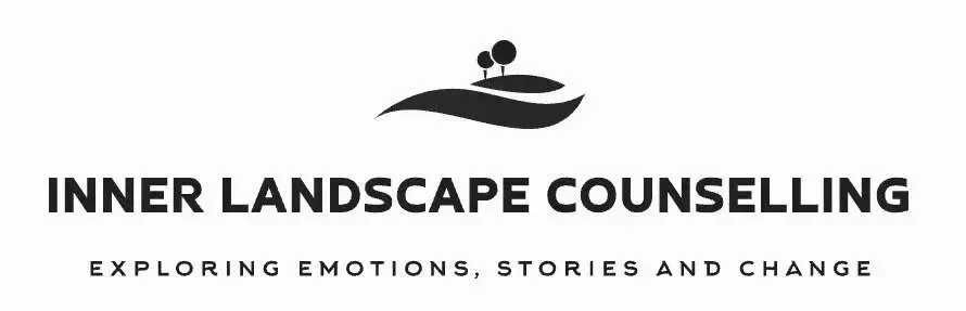 Logo for Inner Landscape Counselling with a stylized tree and hill, and the tagline exploring emotions, stories, and change.