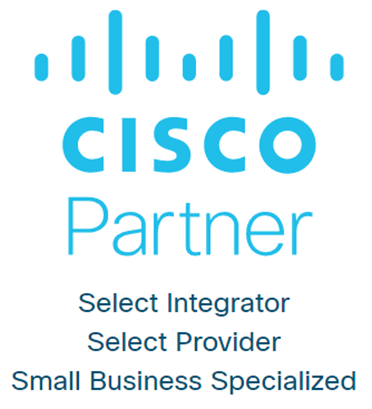 Cisco Partner logo with text 'Select Integrator, Select Provider, Small Business Specialized'.