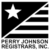 Black and white logo of Perry Johnson Registrars, Inc. with a star and stripes design.