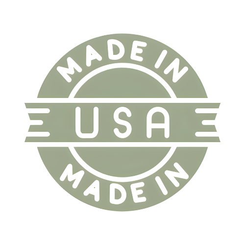 Close-up of a metallic badge with the text 'Made in USA' and 'Mild' visible, featuring a circular design.