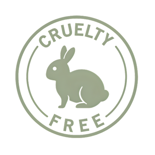 A circular emblem featuring a white rabbit in the center, with the words "Cruelty Free" around the top and bottom of the circle.