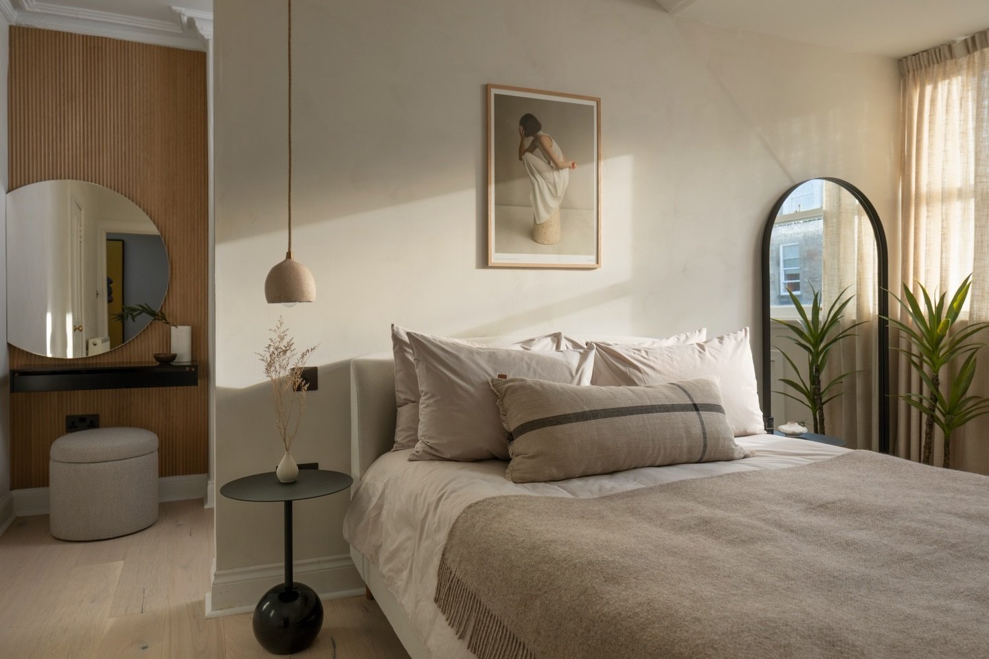 In a sea of portrait photos, we&rsquo;re bringing you a landscape shot so you can take in more of this beautiful bedroom we designed.

One of the key features of this project is the hidden walk-in wardrobe, carefully integrated into the layout to kee