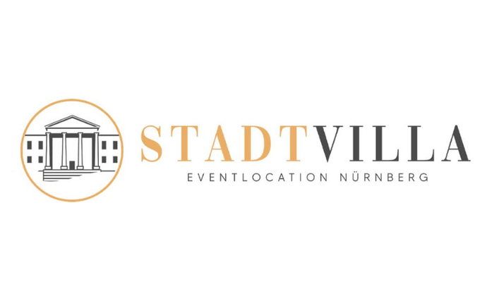 Logo der Stadtvilla Nürnberg mit einer stilisierten Stadtvilla in einem Kreis und dem Text 'Stadtvilla' und 'Eventlocation Nürnberg'.