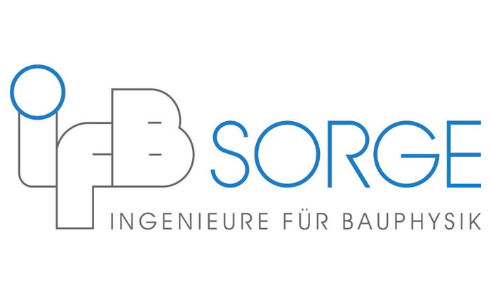 Das Logo zeigt die Buchstaben 'IFB' in einem stilisierten Design, gefolgt vom Wort 'SORGE' in blauer Schrift, und der Slogan 'Ingenieure für Bauphysik' darunter.