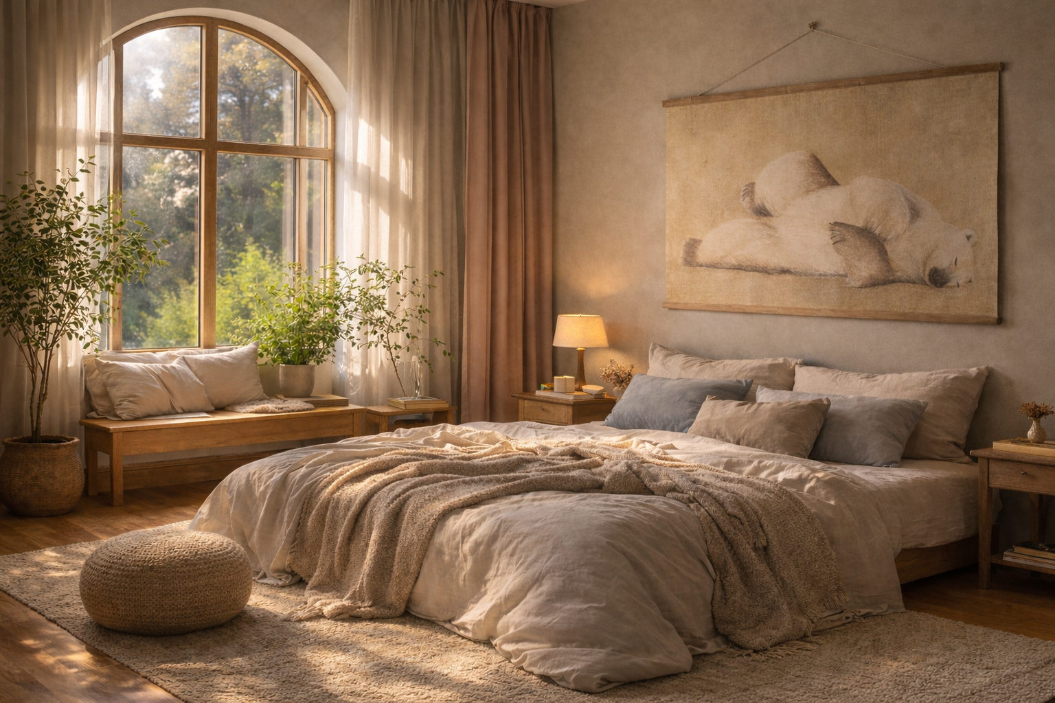 Accompagnement du sommeil par le conseil, choix de matières, lumière et confort.