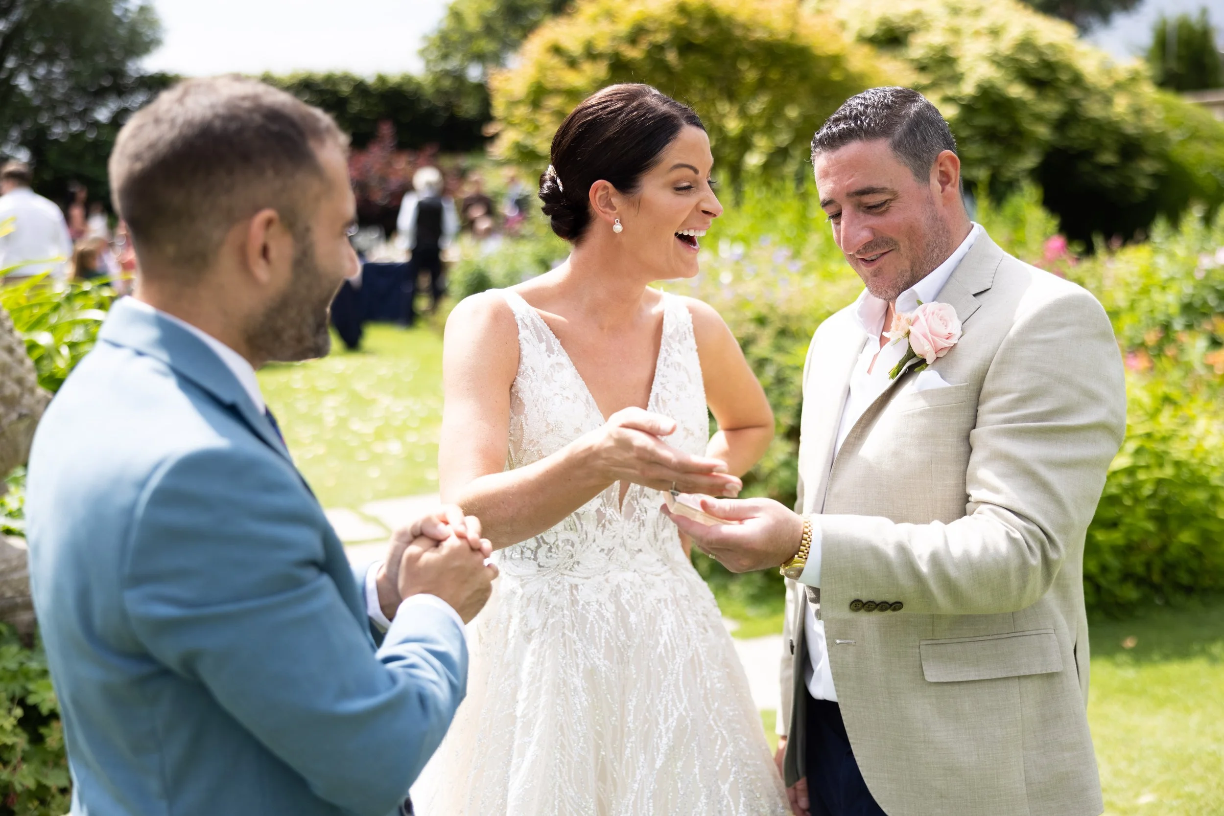 Wedding entertainment at Parley Manor gardens during summer drinks reception