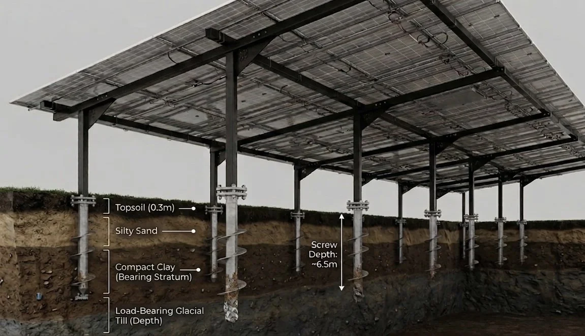 Solar Car Park Canopy with Ground Screw Foundations