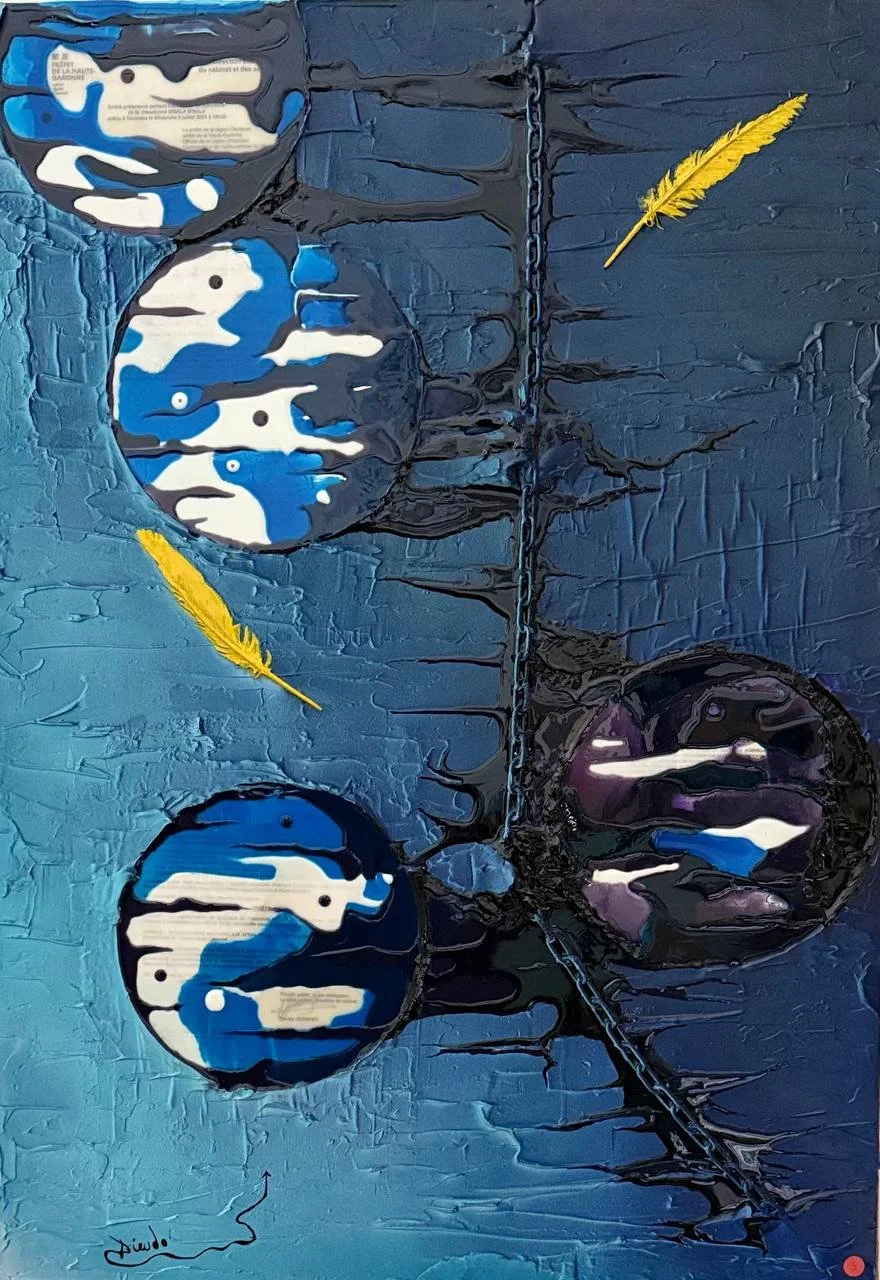 5 - Planètes et plume vertes (65x90)