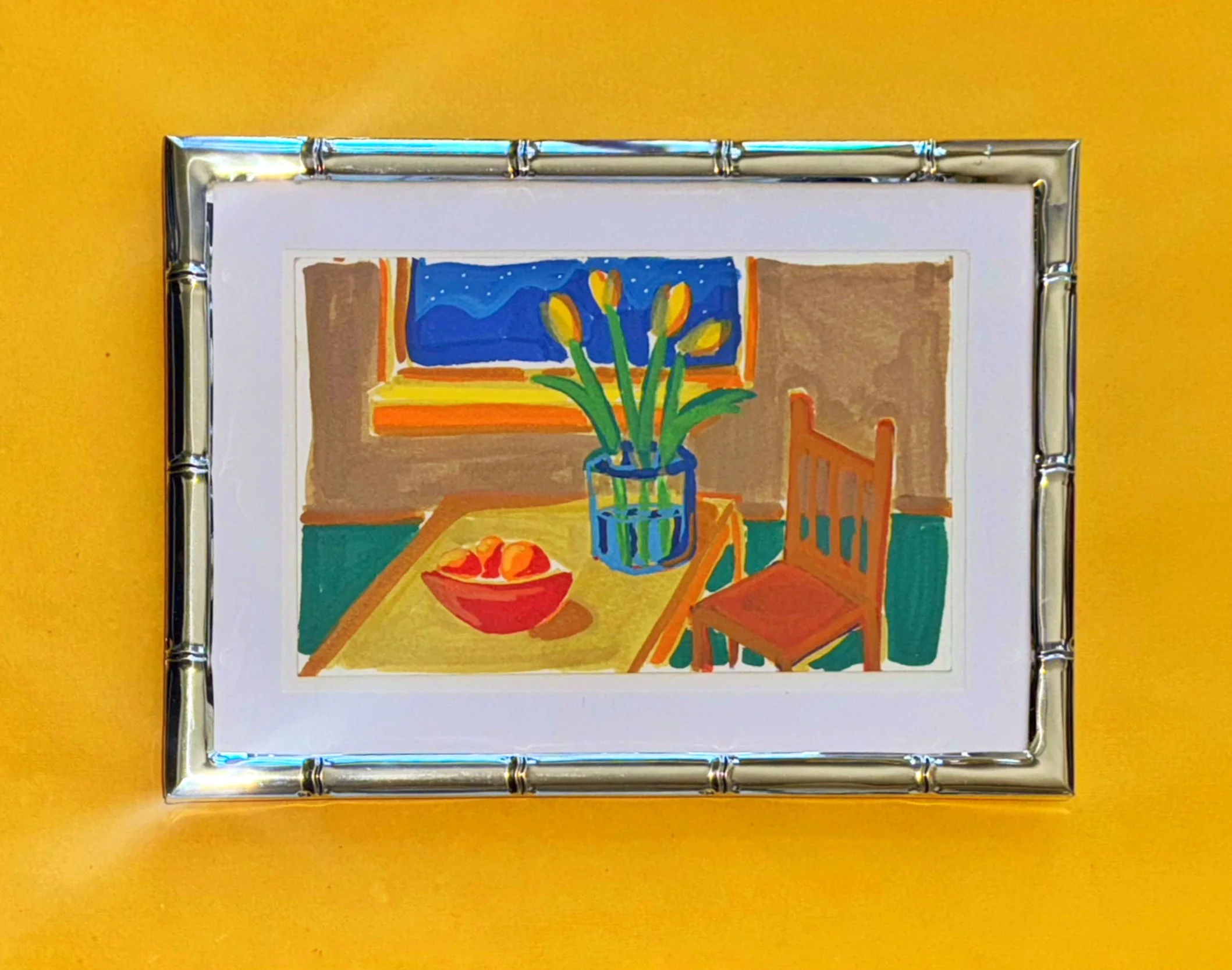 "Oranges and Tulips at Night" (4” x 6” Painting)