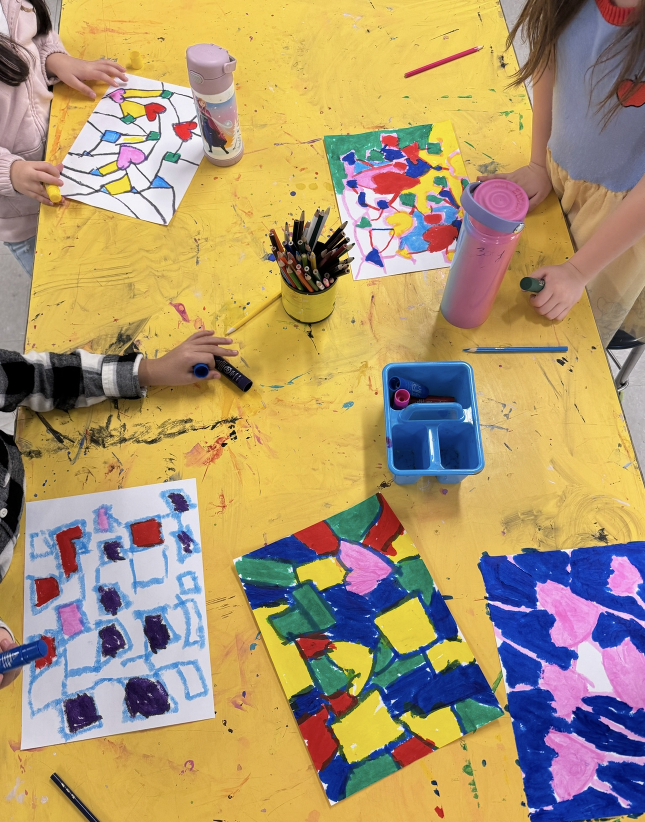 "Abstract Shapes Paint Project" by 3rd grade artists (2025).