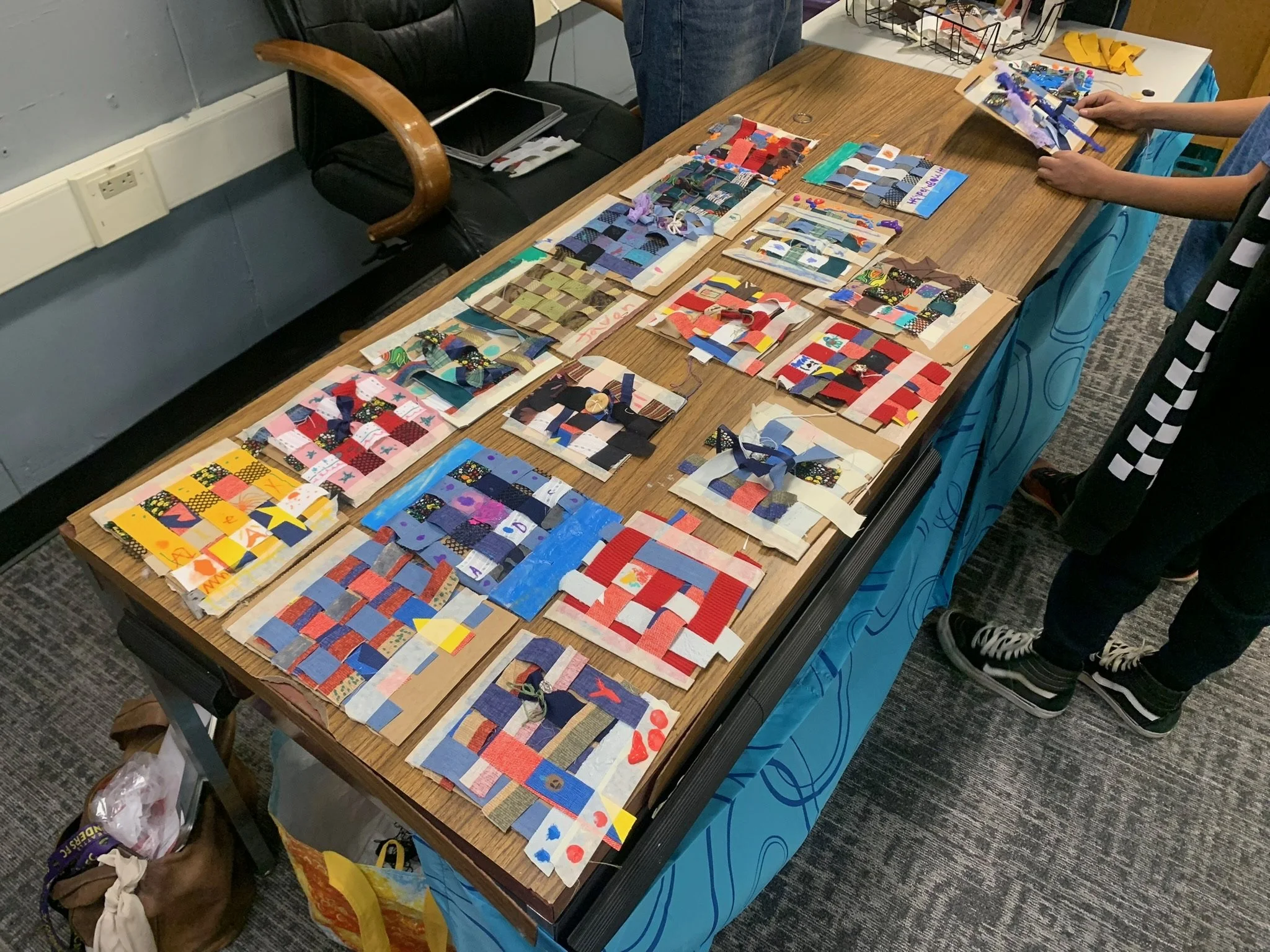 "Fabric Weaving & Fabric Paint Artwork" by 3rd Grade students (2023).